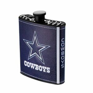 🏈 NEW! DALLAS COWBOYS FLASK WITH FUNNEL INCLUDED- PLASTIC - PU LEATHER WRAP
